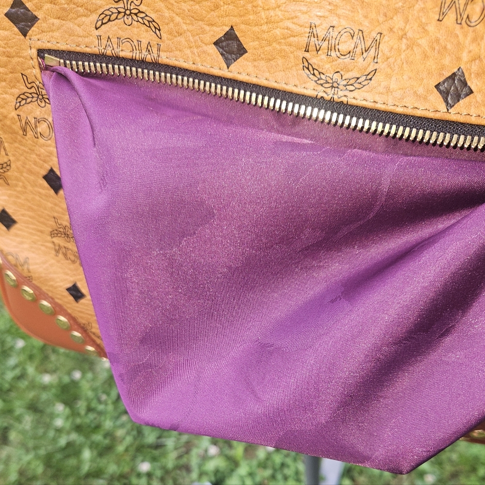 MCM Tan and Brown Satchel with Iconic Monogram and Gold Hardware W/ COA - Picture 7 of 16